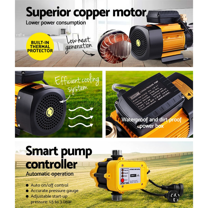 Garden Water Pump High Pressure 2500W Multi Stage Tank Rain Irrigation Yellow - Giantz Farm House Yel