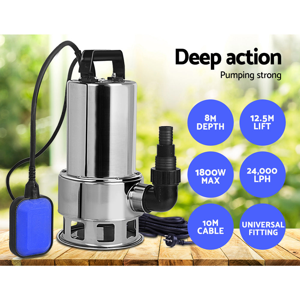 1800W Submersible Dirty Water Pump Bore Tank Well Steel Automatic Clean