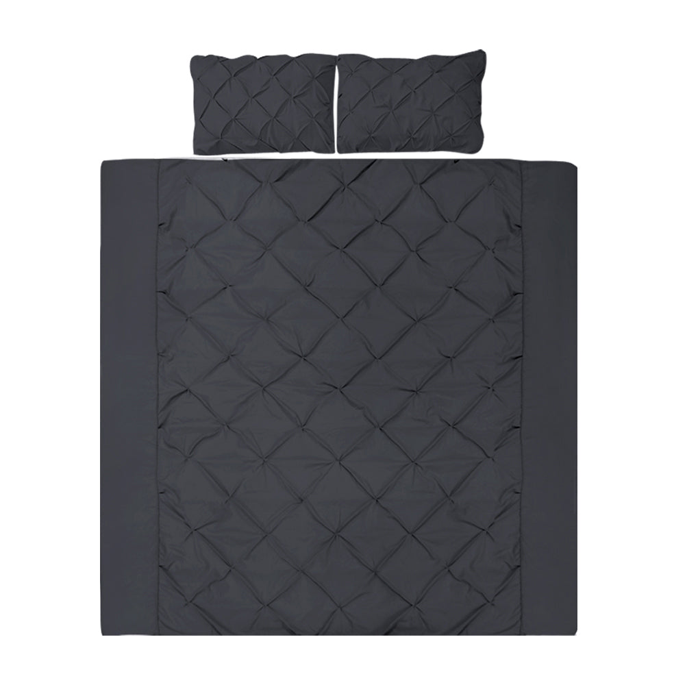 Diamond Pinch Black King Quilt Cover Set Bedding Duvet Pillowcase Set