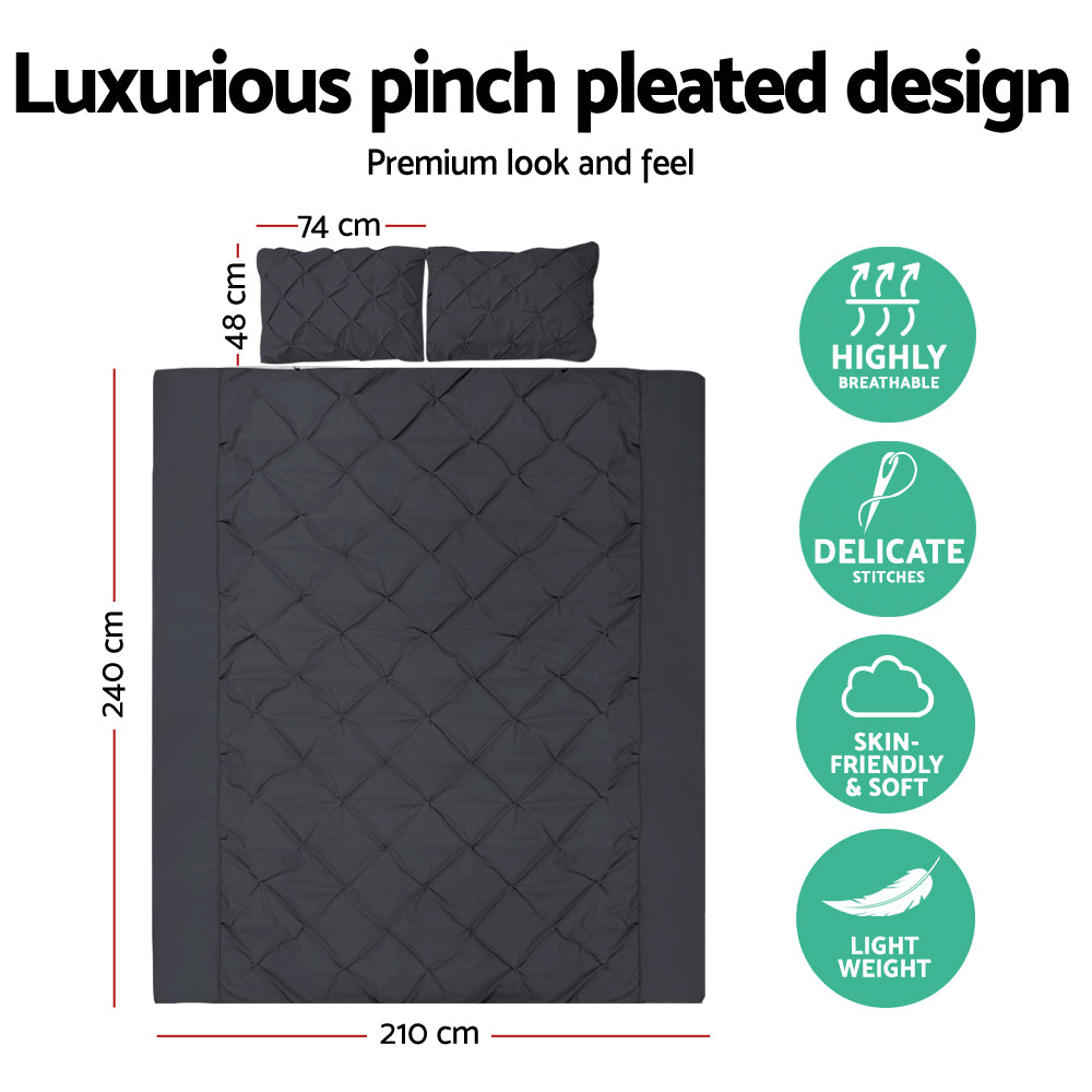 Diamond Pinch Black King Quilt Cover Set Bedding Duvet Pillowcase Set