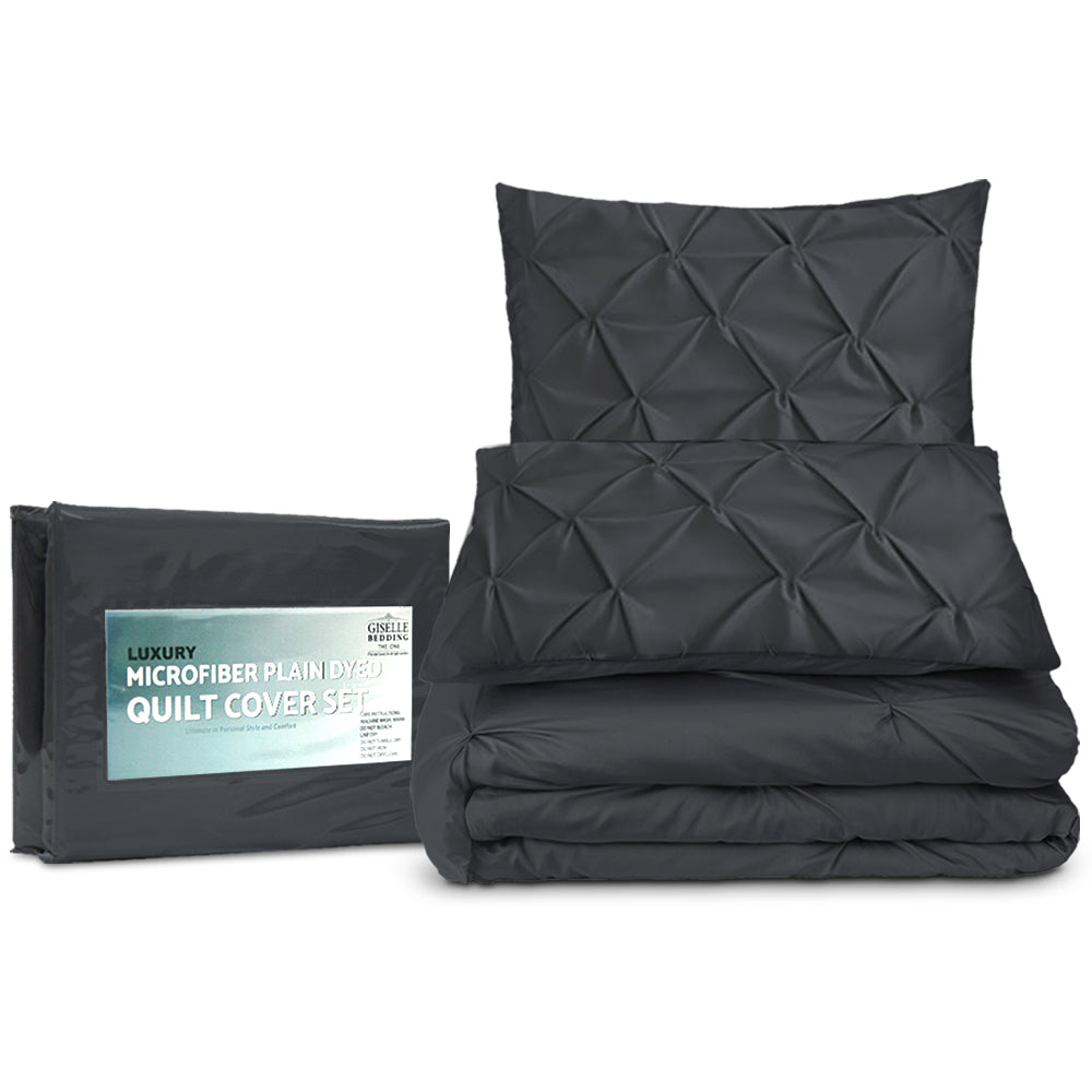 Diamond Pinch Black King Quilt Cover Set Bedding Duvet Pillowcase Set
