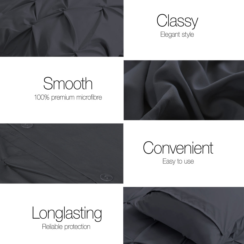 Quilt Cover Set Diamond Pinch Black Queen