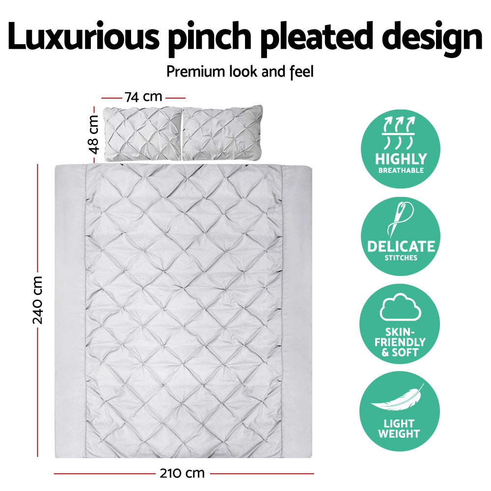 Diamond Pinch Quilt Cover Set Grey King Size Bedding