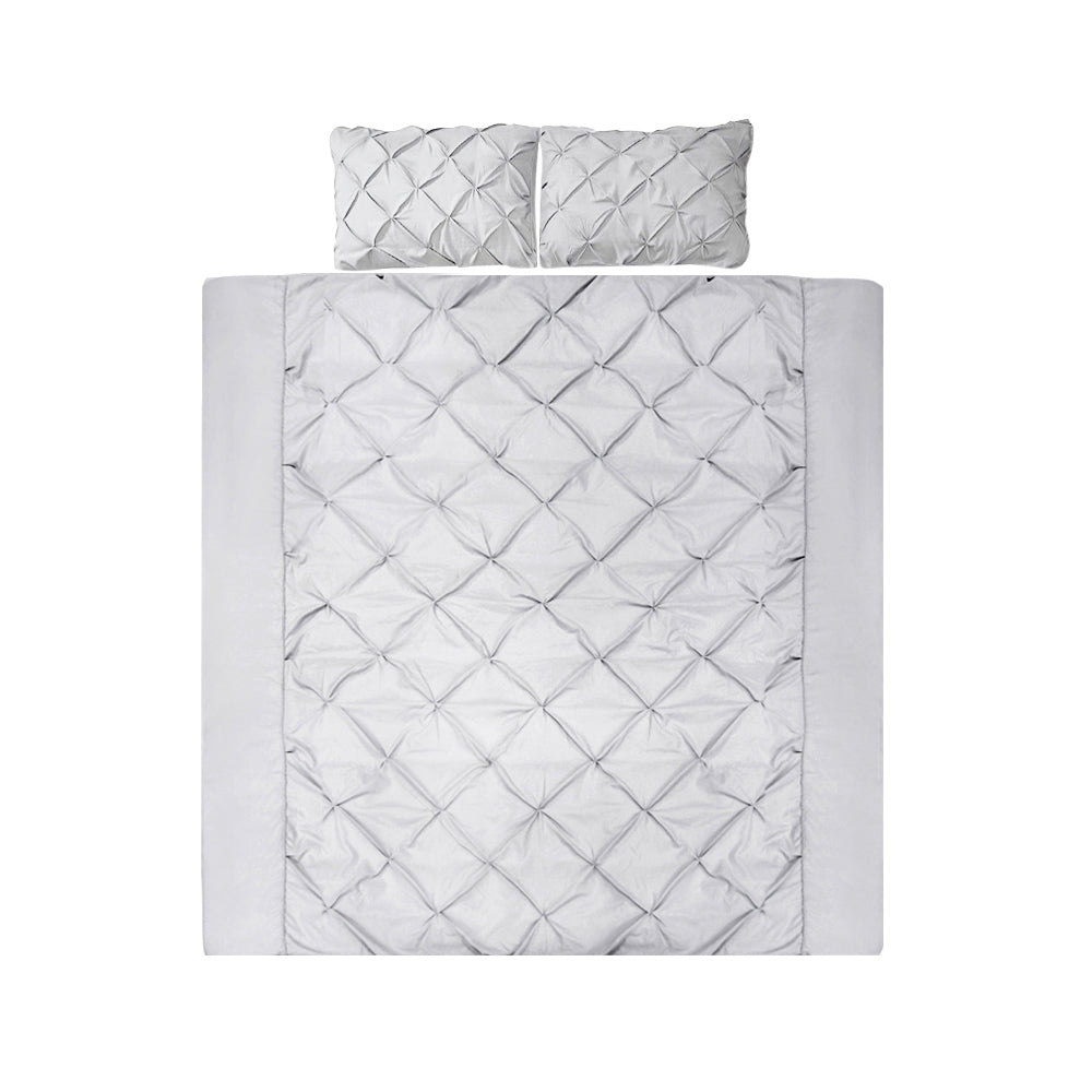 Grey Diamond Pintuck Quilt Cover Set Queen 3 Piece Microfibre Bedding