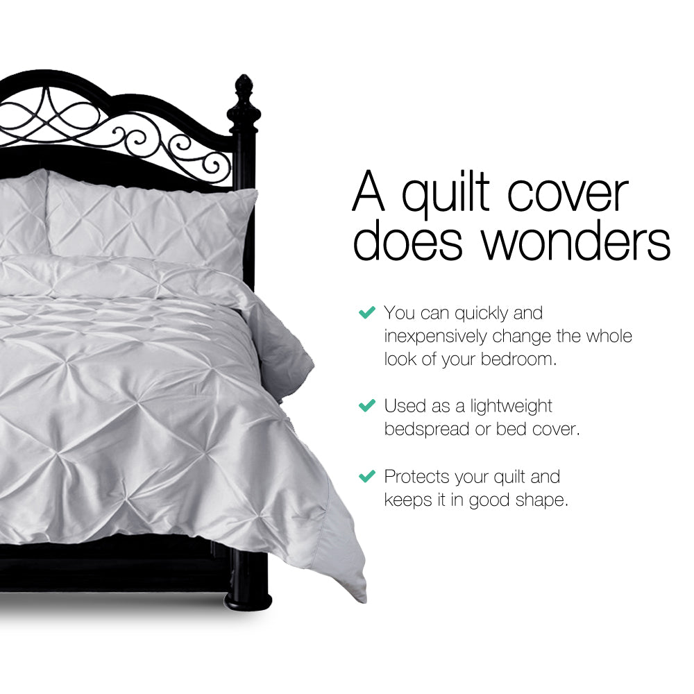 Grey Diamond Pintuck Quilt Cover Set Queen 3 Piece Microfibre Bedding