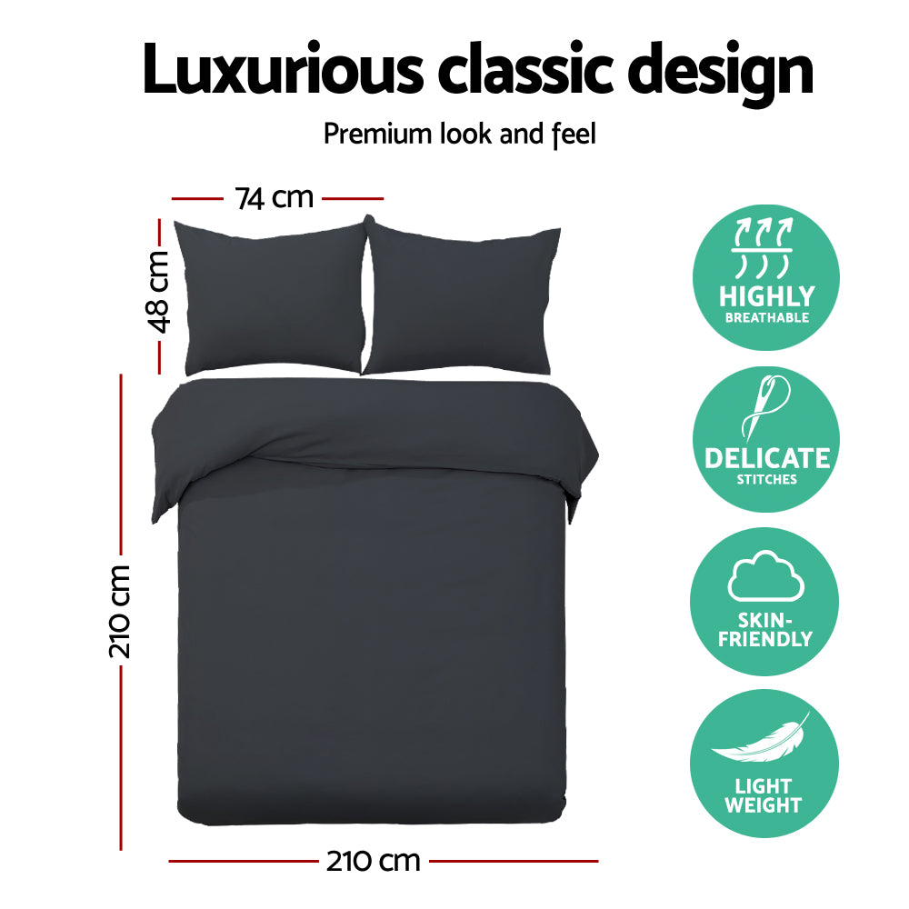 Classic Black Queen Quilt Cover Set Bedding Duvet Pillowcase Set