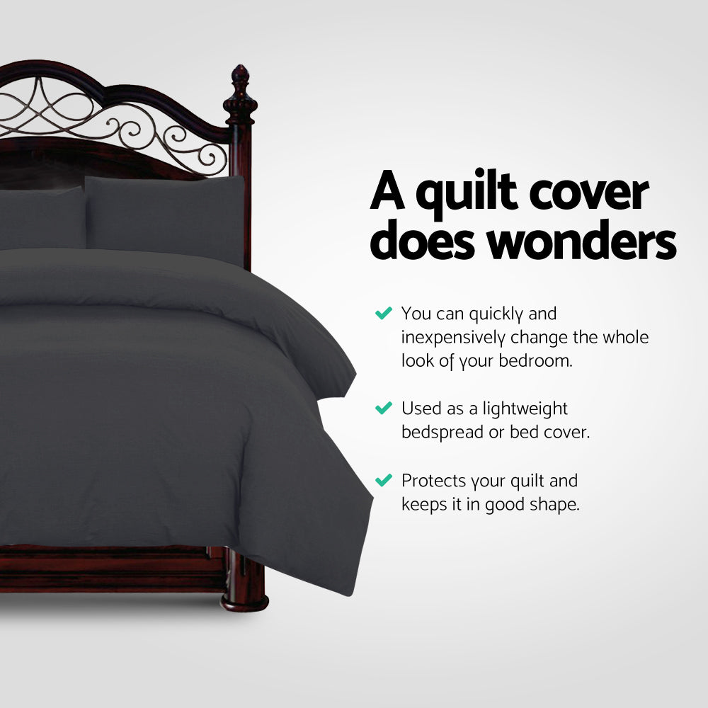 Classic Black Queen Quilt Cover Set Bedding Duvet Pillowcase Set