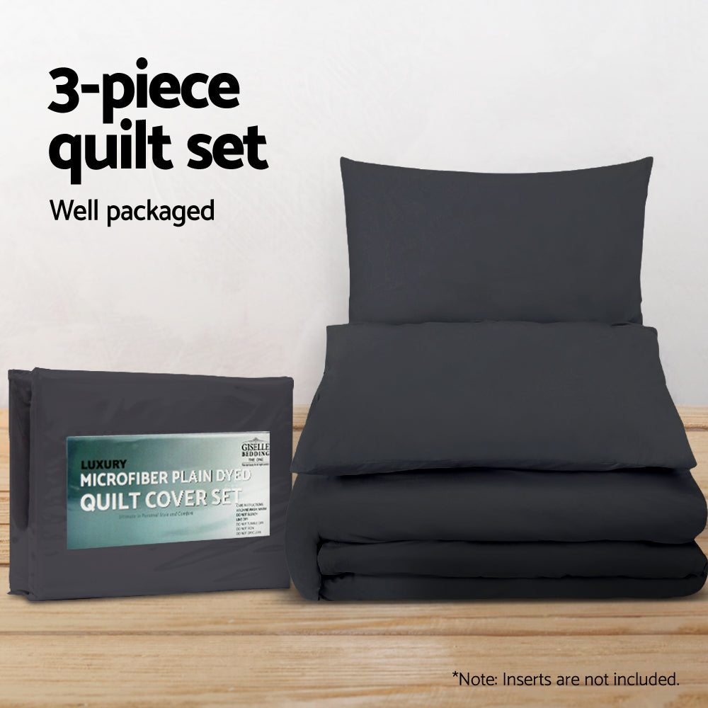 Classic Black Queen Quilt Cover Set Bedding Duvet Pillowcase Set