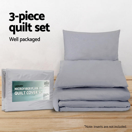 Classic Grey Quilt Cover Set King Size Bedding