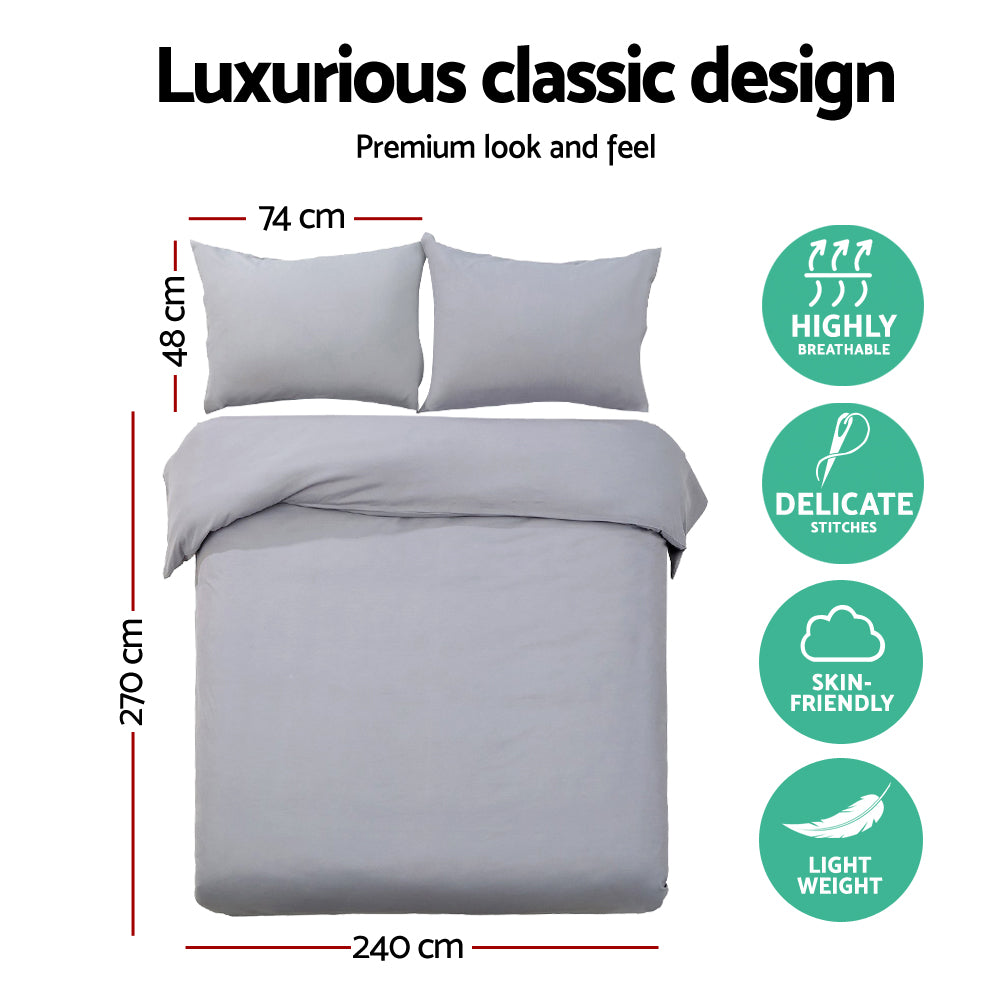 Super King Quilt Cover Set Classic Grey Bedding Duvet Cover Set Luxury