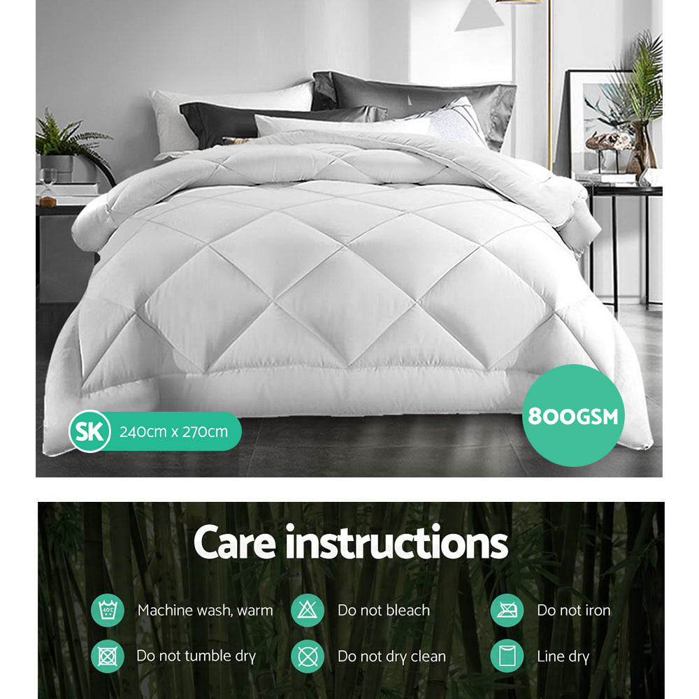 King Microfibre Bamboo Quilt 800Gsm Duvet Cover Doona Winter