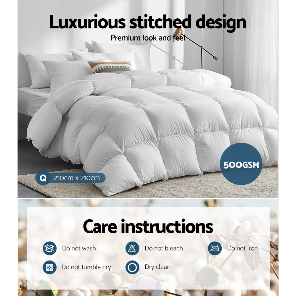 500GSM Duck Down Feather Quilt Queen Size Warm Bedding Comforter