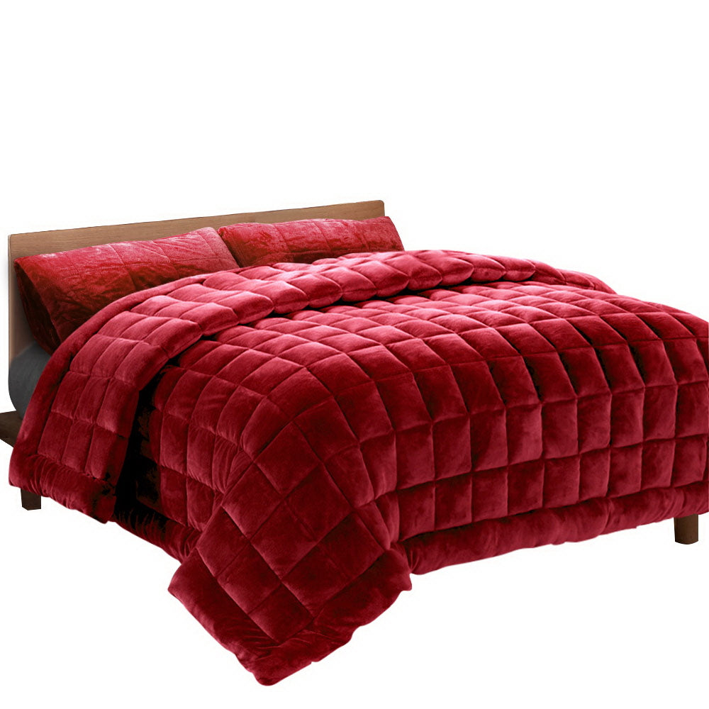 Mink Quilt Comforter Throw Blanket Winter Burgundy Queen