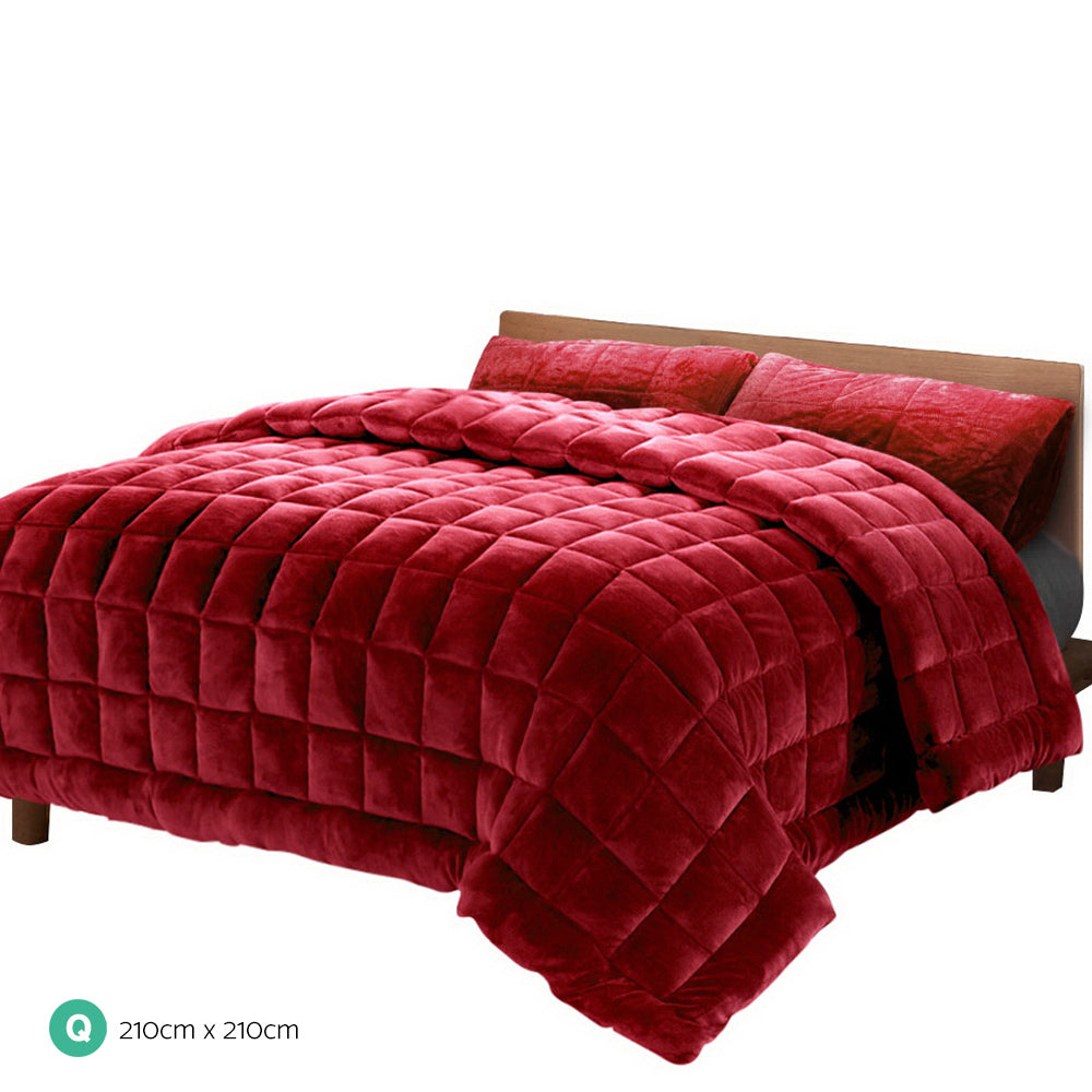 Mink Quilt Comforter Throw Blanket Winter Burgundy Queen