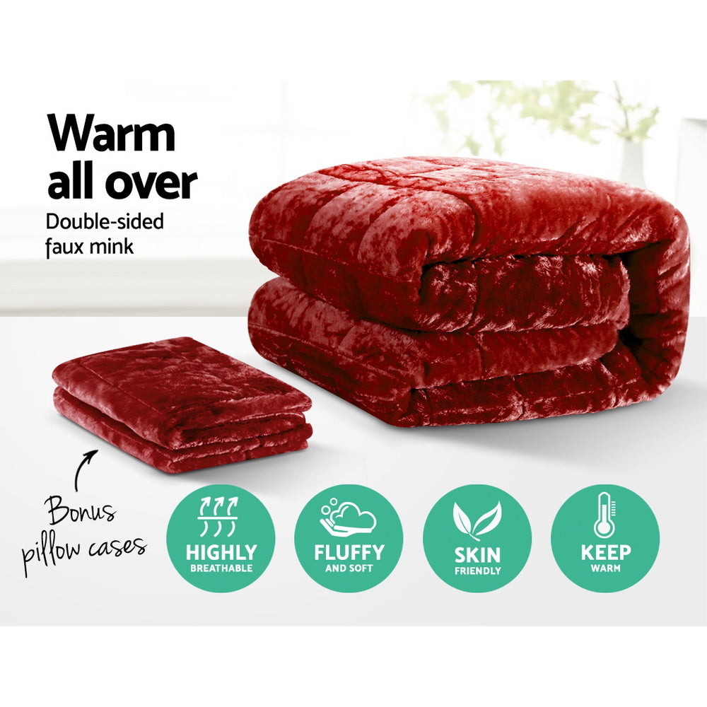Mink Quilt Comforter Throw Blanket Winter Burgundy Queen