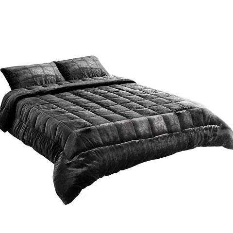 Giselle Bedding Mink Quilt Plush Throw Blanket Comforter Duvet Cover Charcoal Double