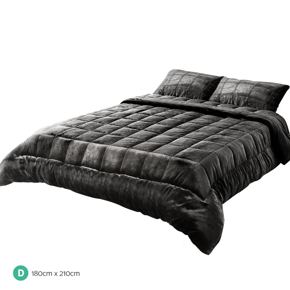 Giselle Bedding Mink Quilt Plush Throw Blanket Comforter Duvet Cover Charcoal Double