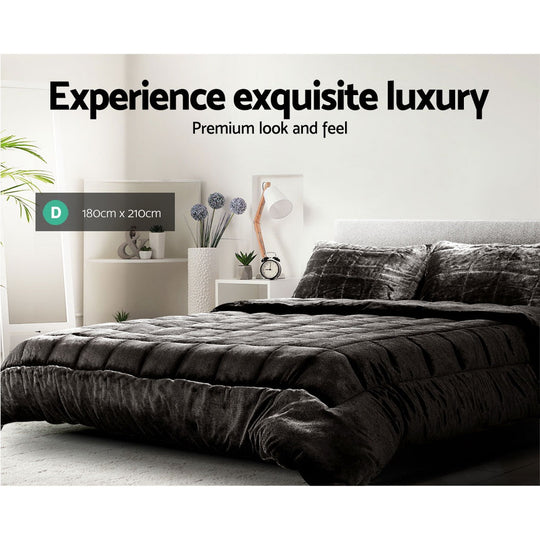 Mink Quilt Charcoal Double - Giselle Bedding Faux Plush