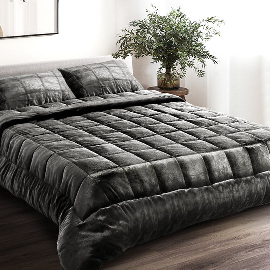Giselle Bedding Faux Plush - Mink Quilt Charcoal Double