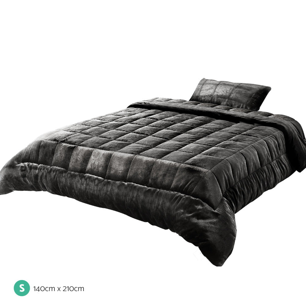 Giselle Bedding Mink Quilt Fleece Throw Blanket Comforter Duvet Charcoal Single