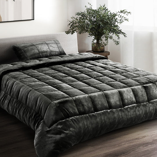 Mink Quilt Charcoal Single - Giselle Bedding Faux Fleece