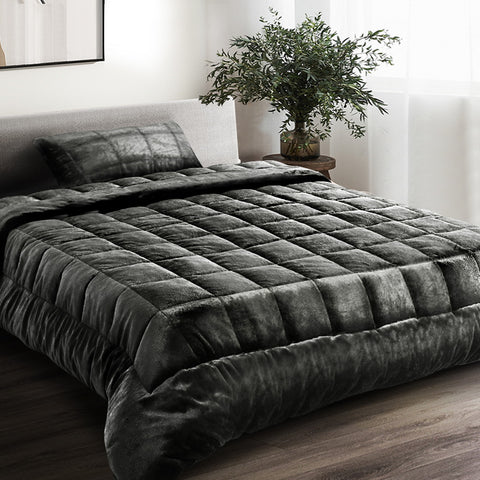 Giselle Bedding Mink Quilt Fleece Throw Blanket Comforter Duvet Charcoal Single