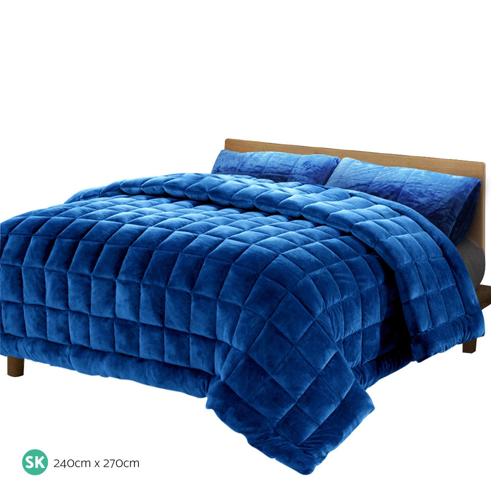 Blue Super King Mink Quilt Ultra Soft Warm Cozy Winter Blanket