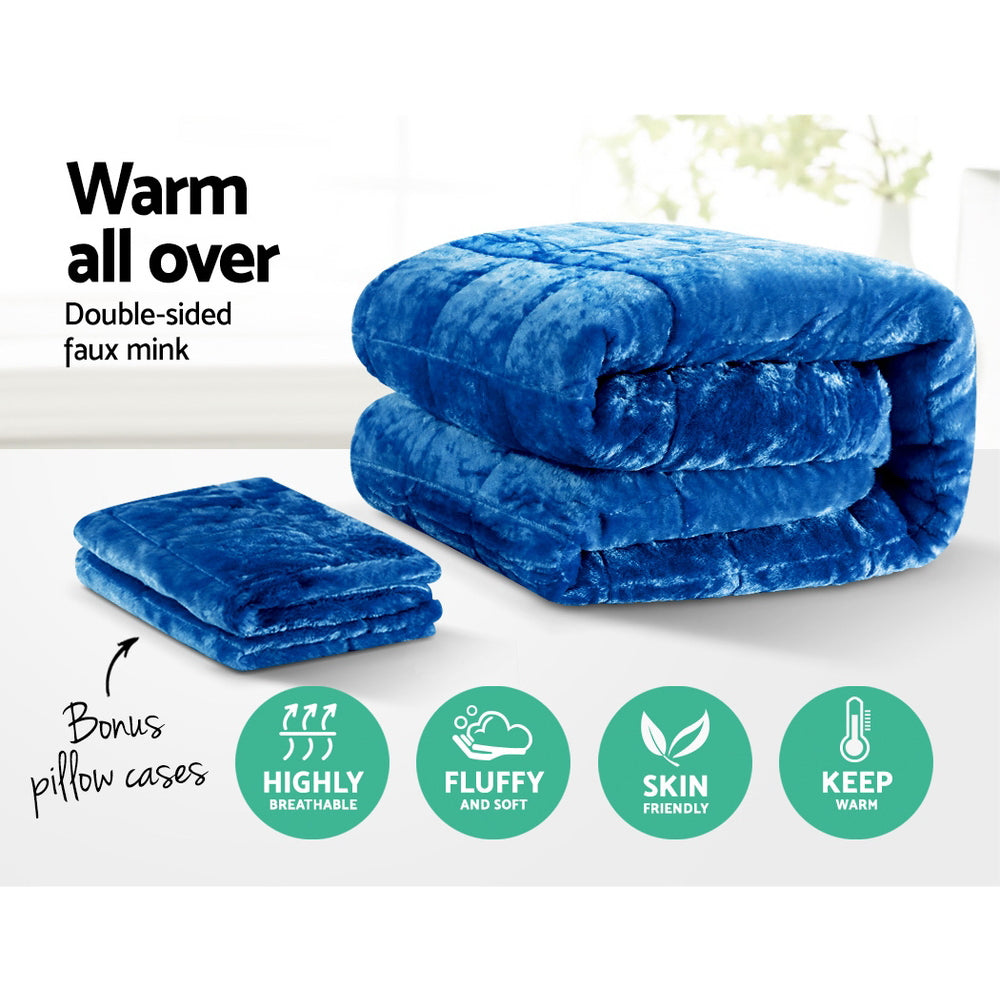 Blue Super King Mink Quilt Ultra Soft Warm Cozy Winter Blanket