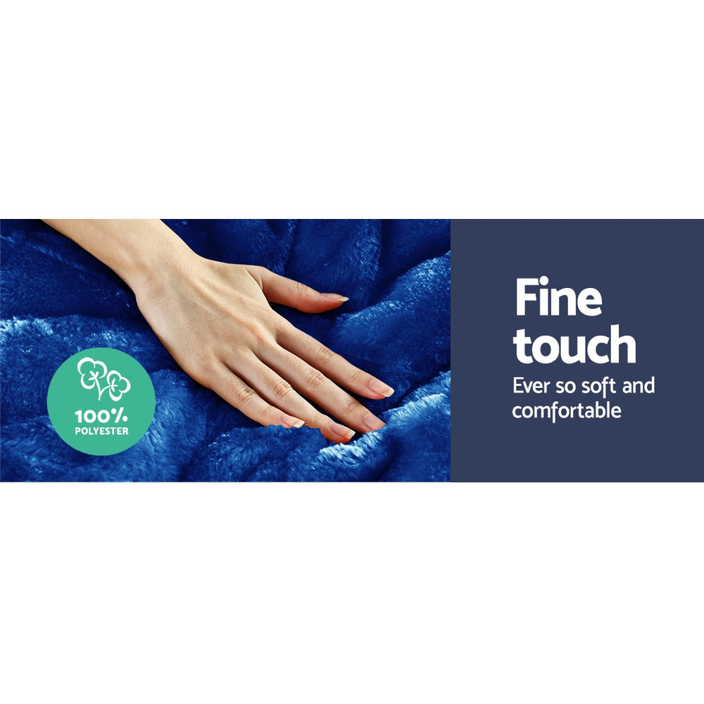 Blue Super King Mink Quilt Ultra Soft Warm Cozy Winter Blanket