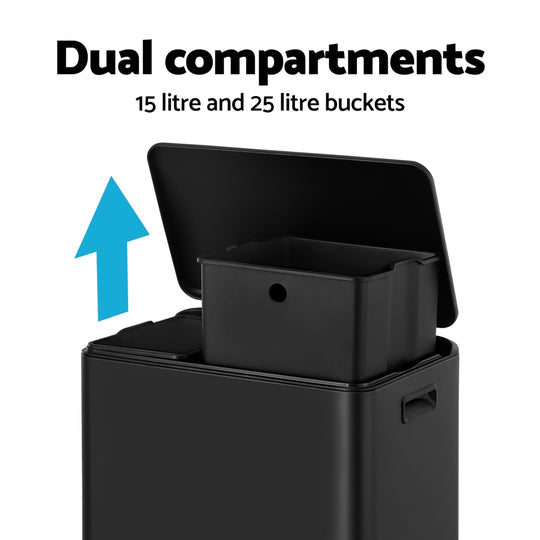 Pedal Bins Rubbish Bin Dual Waste Recycle Dustbins 40L