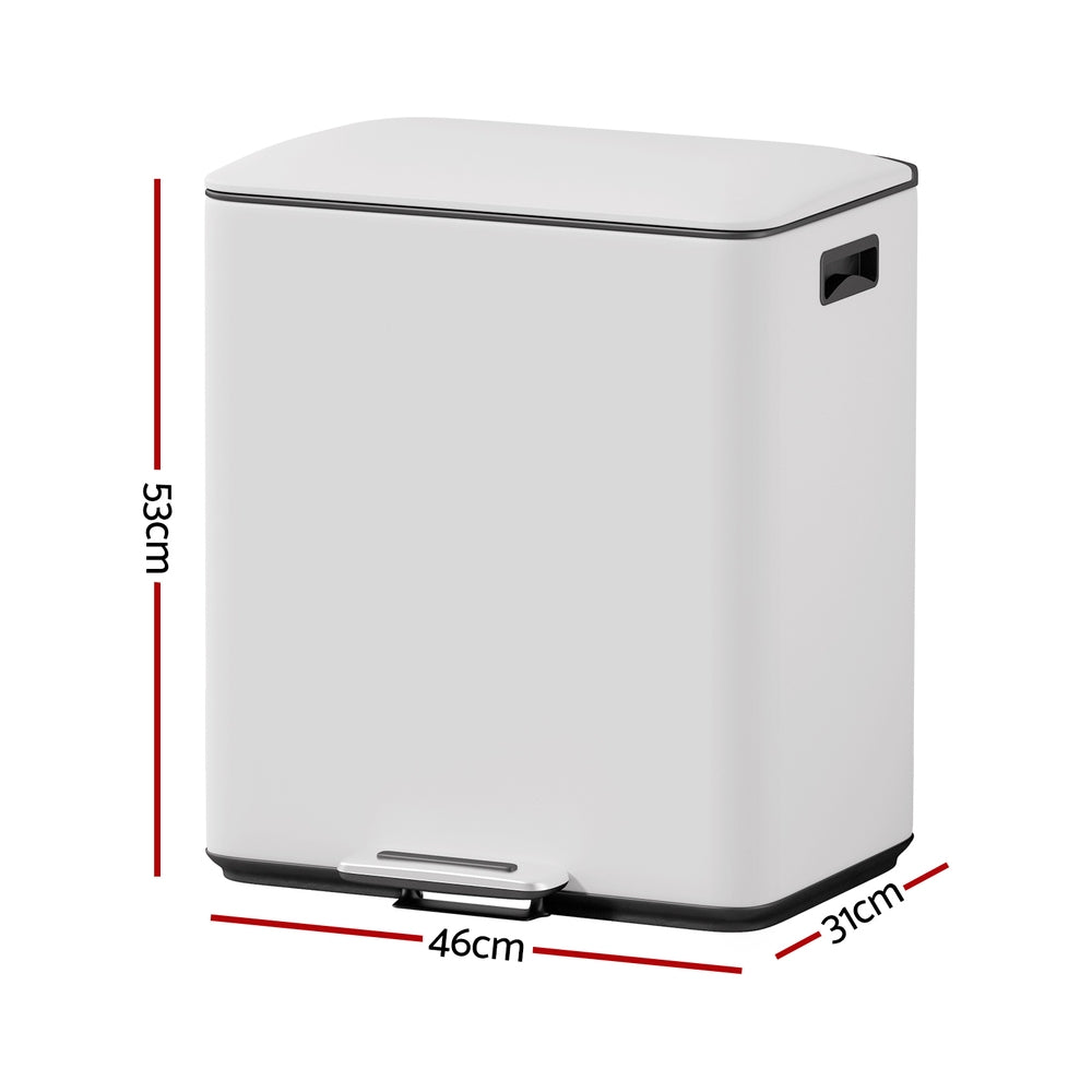 Pedal Bins Rubbish Bin Dual Waste Recycle Dustbins 40L Black/White