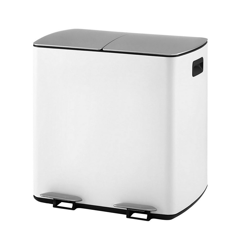 Pedal Bins Rubbish Bin Dual Compartment Waste Recycle Dustbins 40L White | White colour