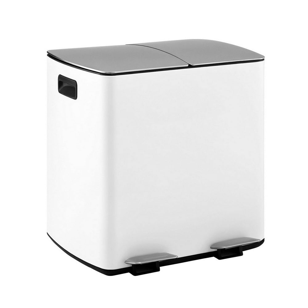 Pedal Bins Rubbish Bin Dual Compartment Waste Recycle Dustbins 40L White, White colour