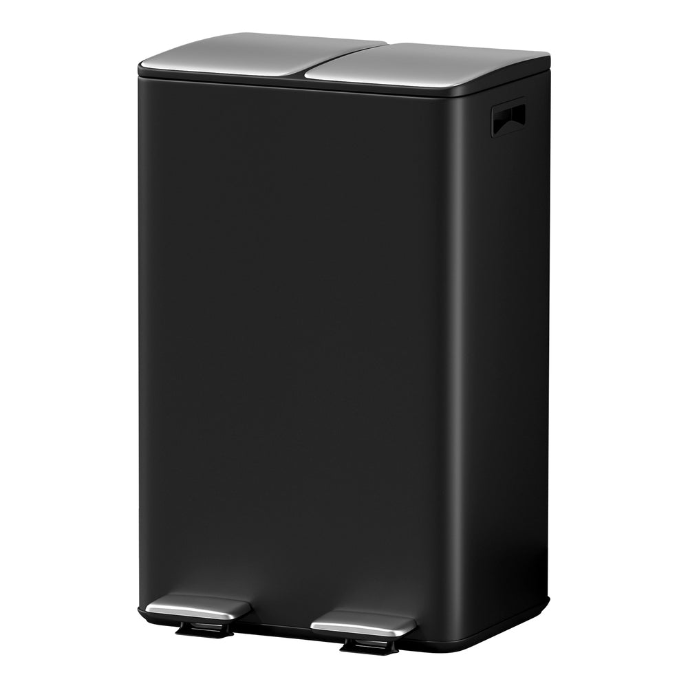 Pedal Bins Rubbish Bin Dual Compartment Waste Recycle Dustbins 60L Black | Black colour