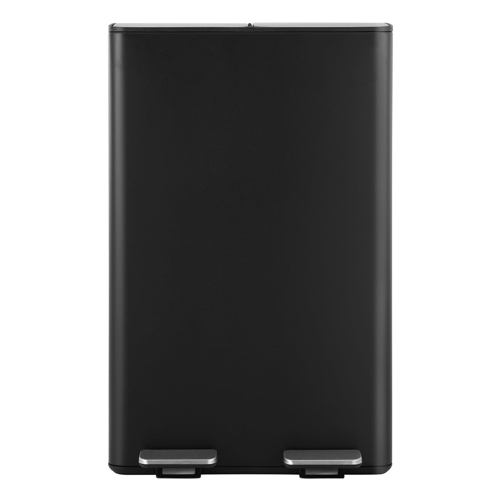 Pedal Bins Rubbish Bin Dual Compartment Waste Recycle Dustbins 60L Black, Black colour
