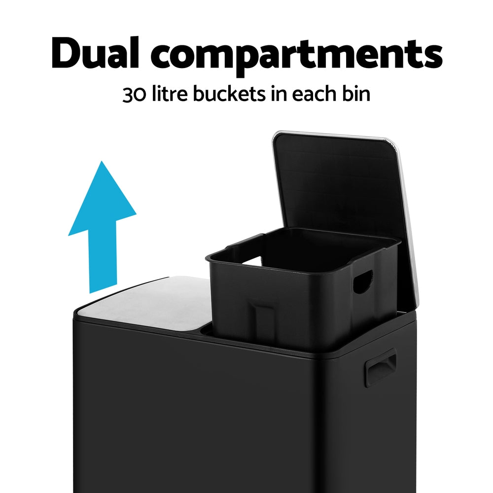 Pedal Bins Rubbish Recycle Dustbins 60L Black