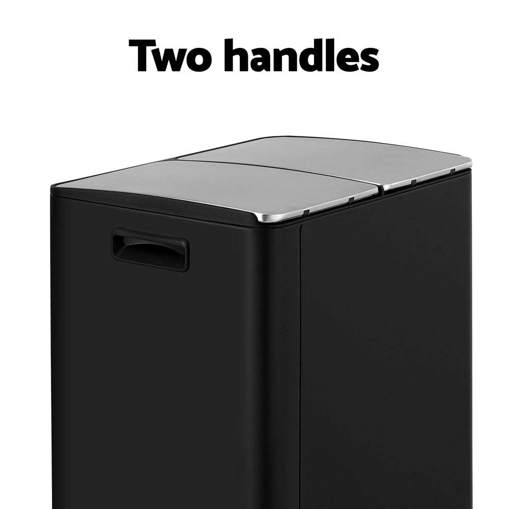 Black colour - Pedal Bins Rubbish Bin Dual Compartment Waste Recycle Dustbins 60L Black