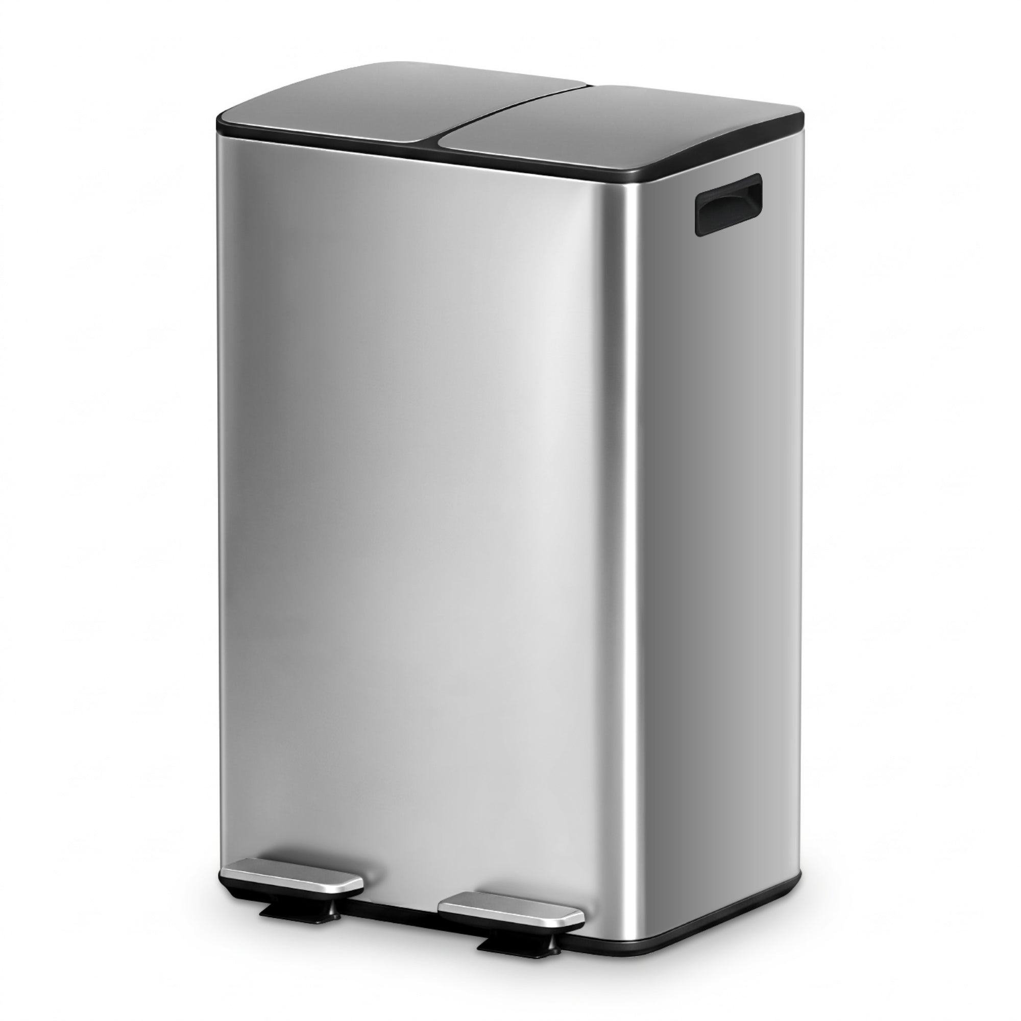 Pedal Bin Dual Compartment Waste Recycle Dustbin 60L Silver Modern