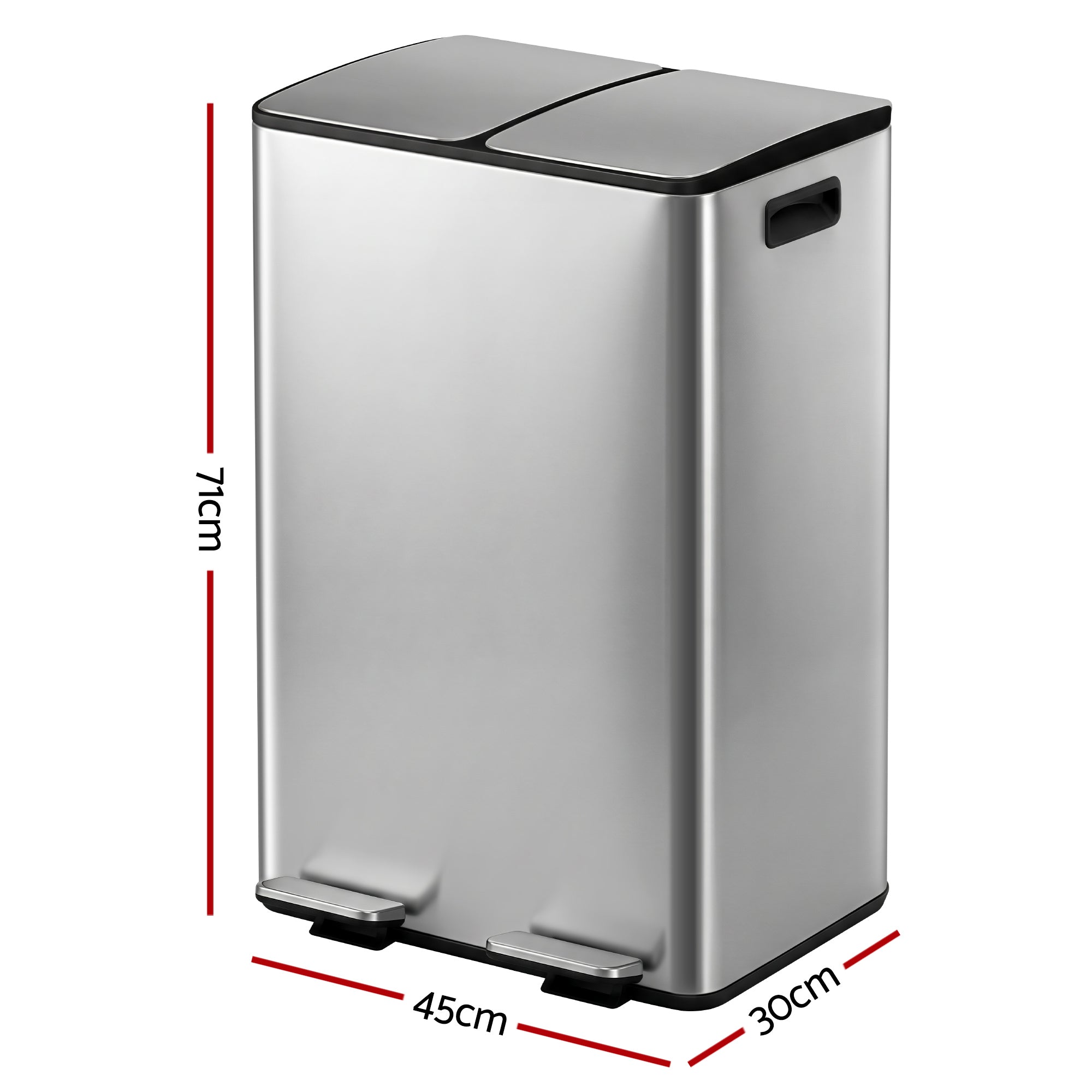 Pedal Bin Dual Compartment Waste Recycle Dustbin 60L Silver Modern