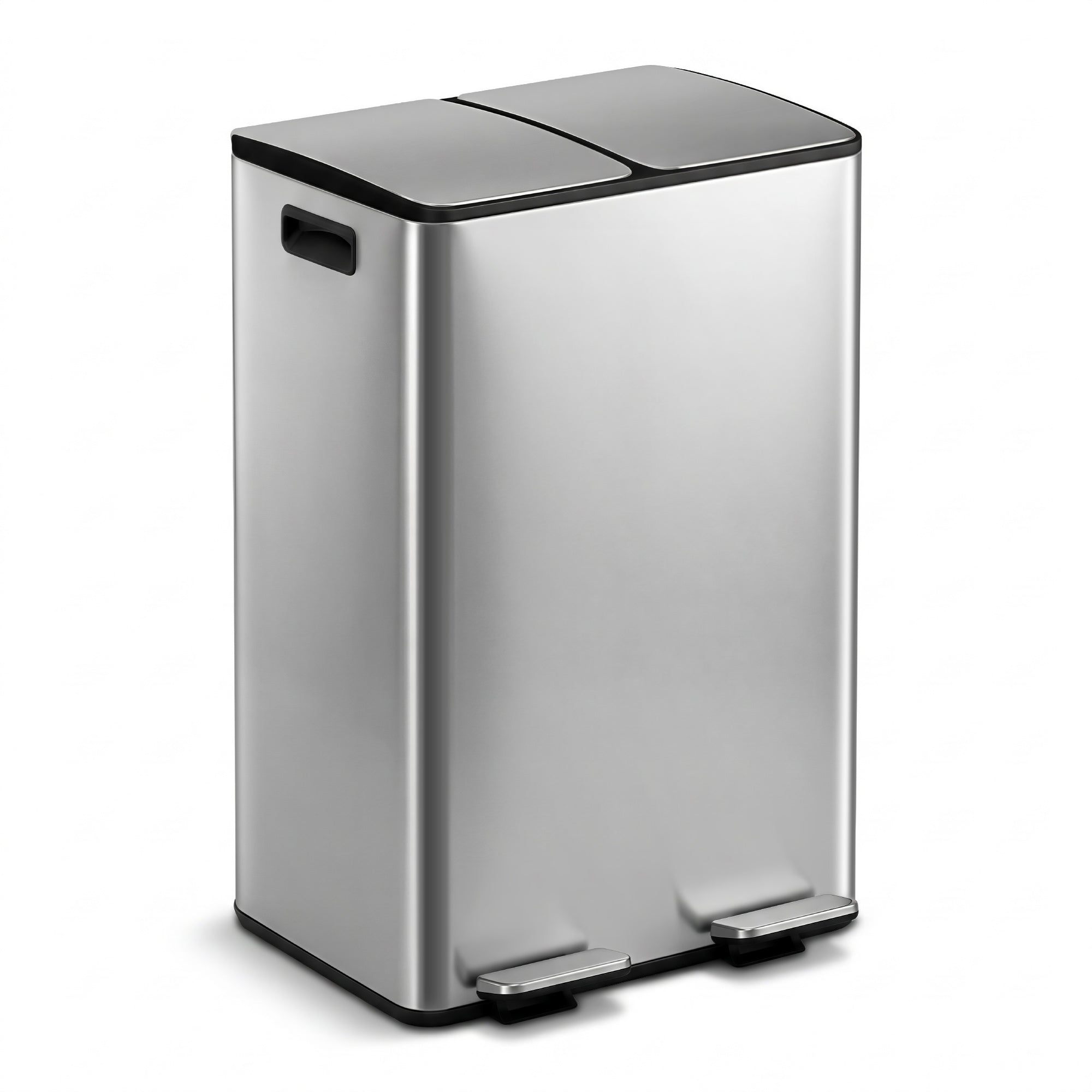 Pedal Bin Dual Compartment Waste Recycle Dustbin 60L Silver Modern