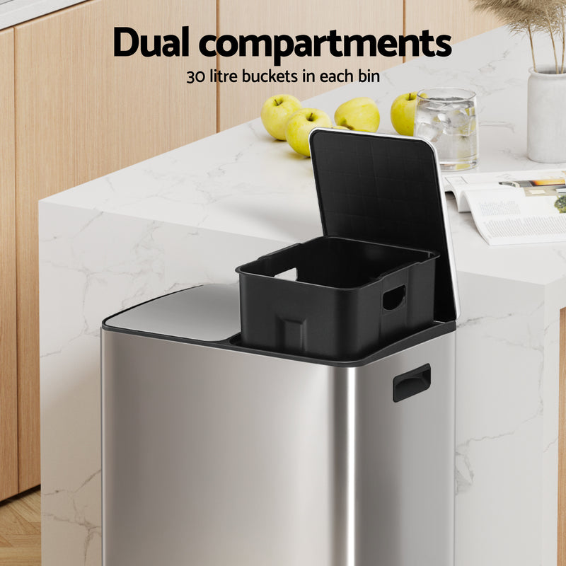 Pedal Bins Waste Recycle Dustbin - Buy 60L Silver Modern