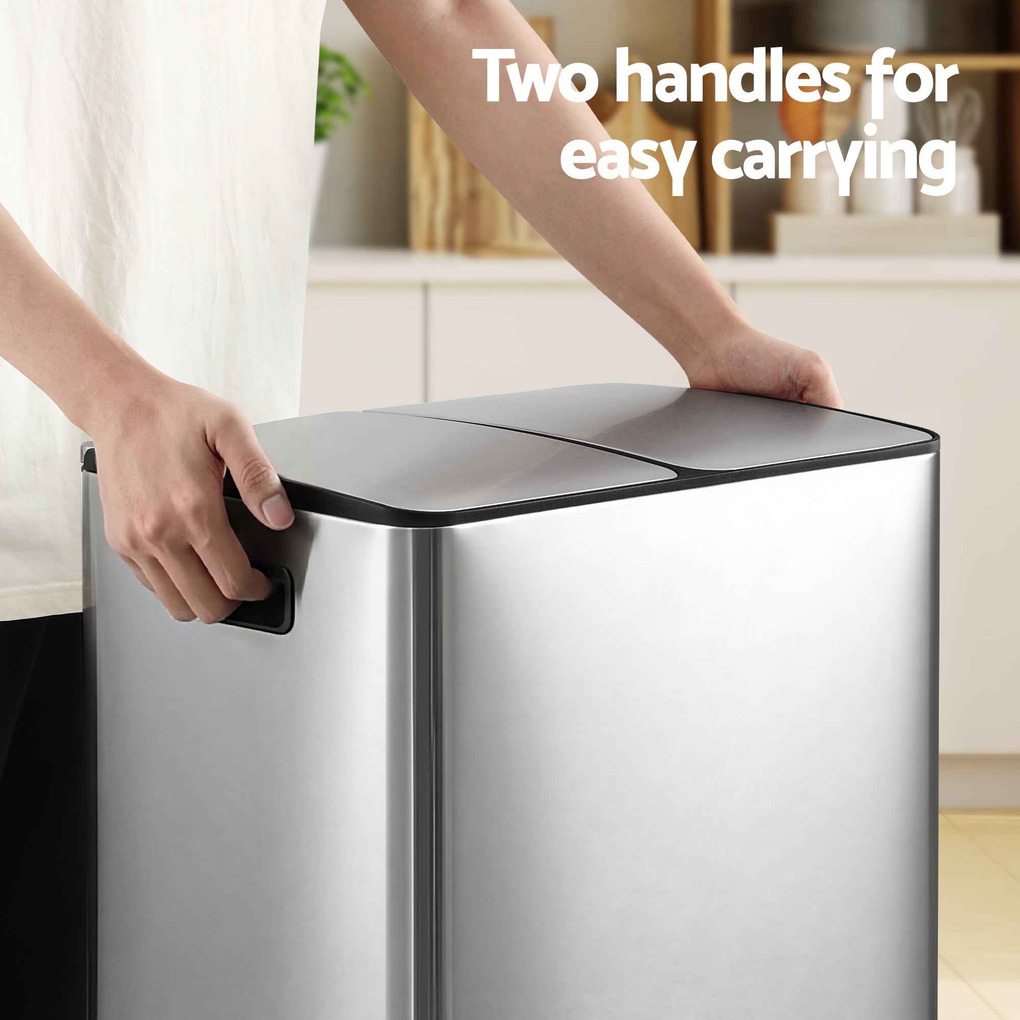 Pedal Bin Dual Compartment Waste Recycle Dustbin 60L Silver Modern