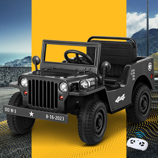 Black colour - Rigo Kids Electric Ride On Car Jeep Military Off Road Remote 12V Black