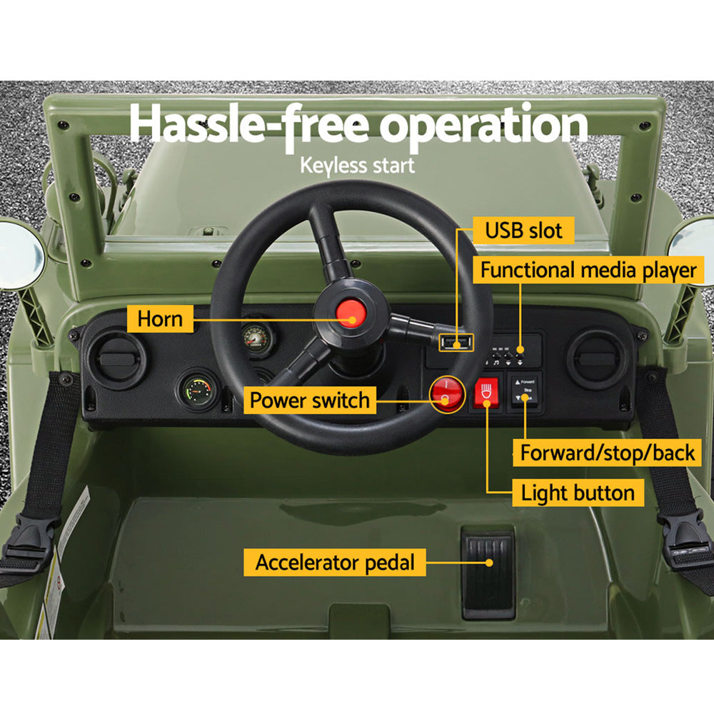 Rigo Kids Electric Ride On Car Jeep Military Off Road Remote 12V Olive