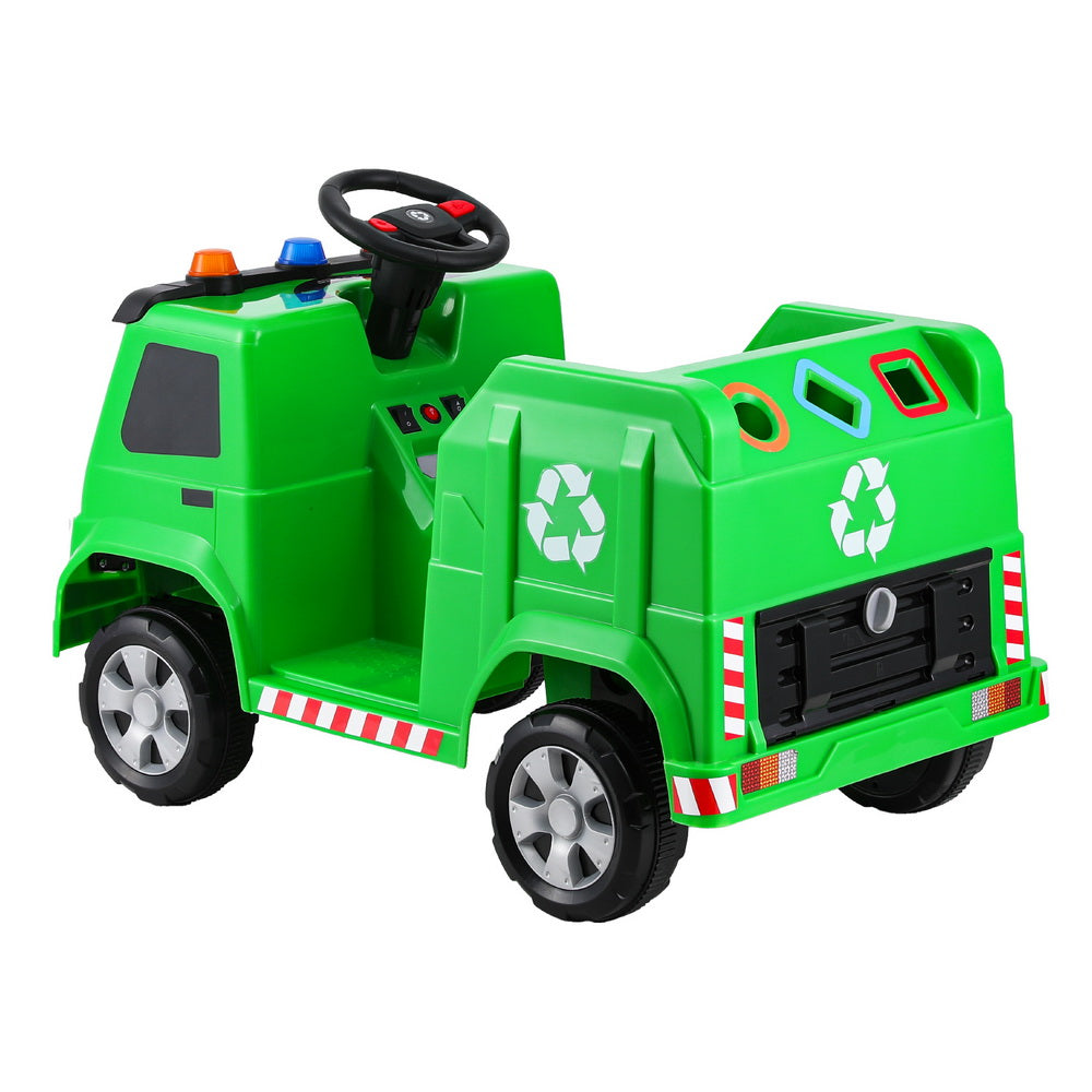 Kids Ride-On Garbage Truck with Police Lights 12V Green, Green colour