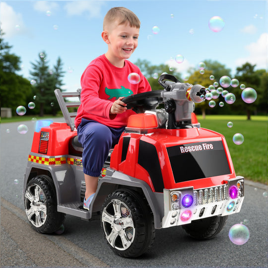 Rigo Kids Electric Ride On Car Fire Engine Fighting Truck Toy Cars 6V Red | Grey Rcar Firetruck Rdgy