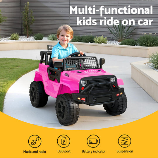 Rigo Kids Electric Ride On Car Jeep Toy Cars Remote 12V Pink - Ride On Cars