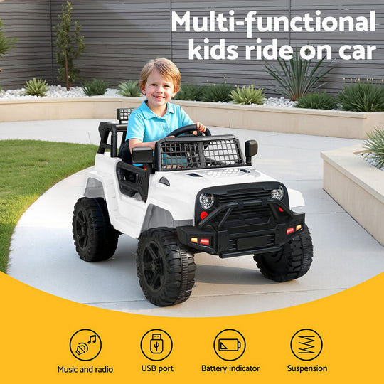 Rigo Kids Electric Ride On Car Jeep Toy Cars Remote 12V White - Toys Rcar Jep