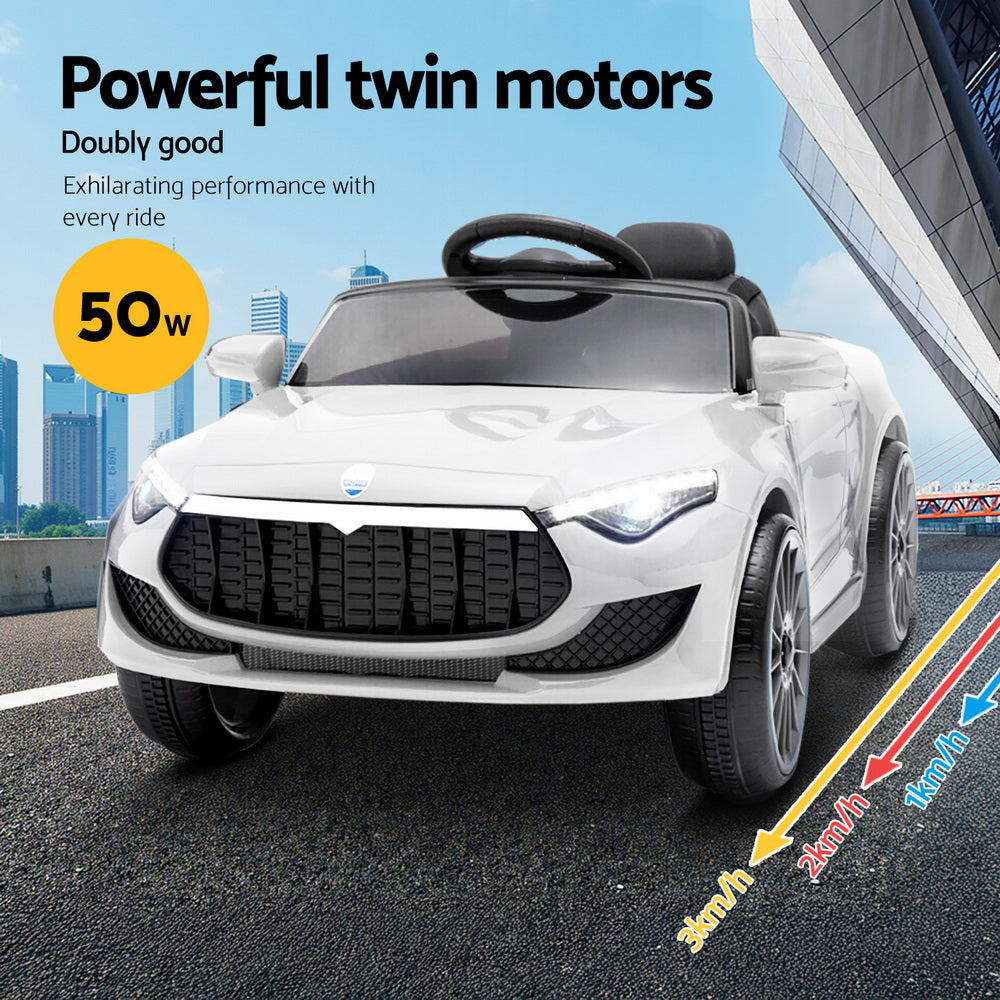 12V White Kids Electric Ride-On Car with Remote & Music
