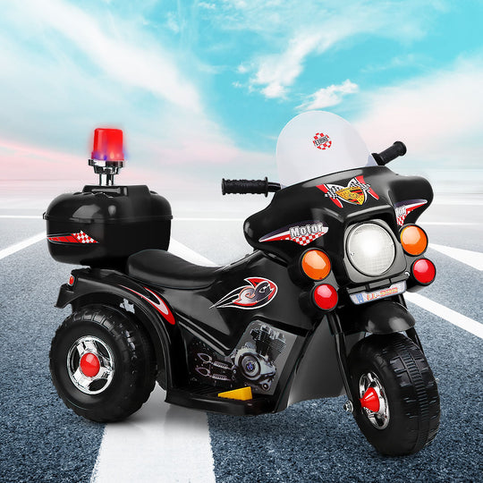 Rigo Kids Electric Ride On Police Motorcycle Motorbike 6V Battery Black - Bikes & Scooters